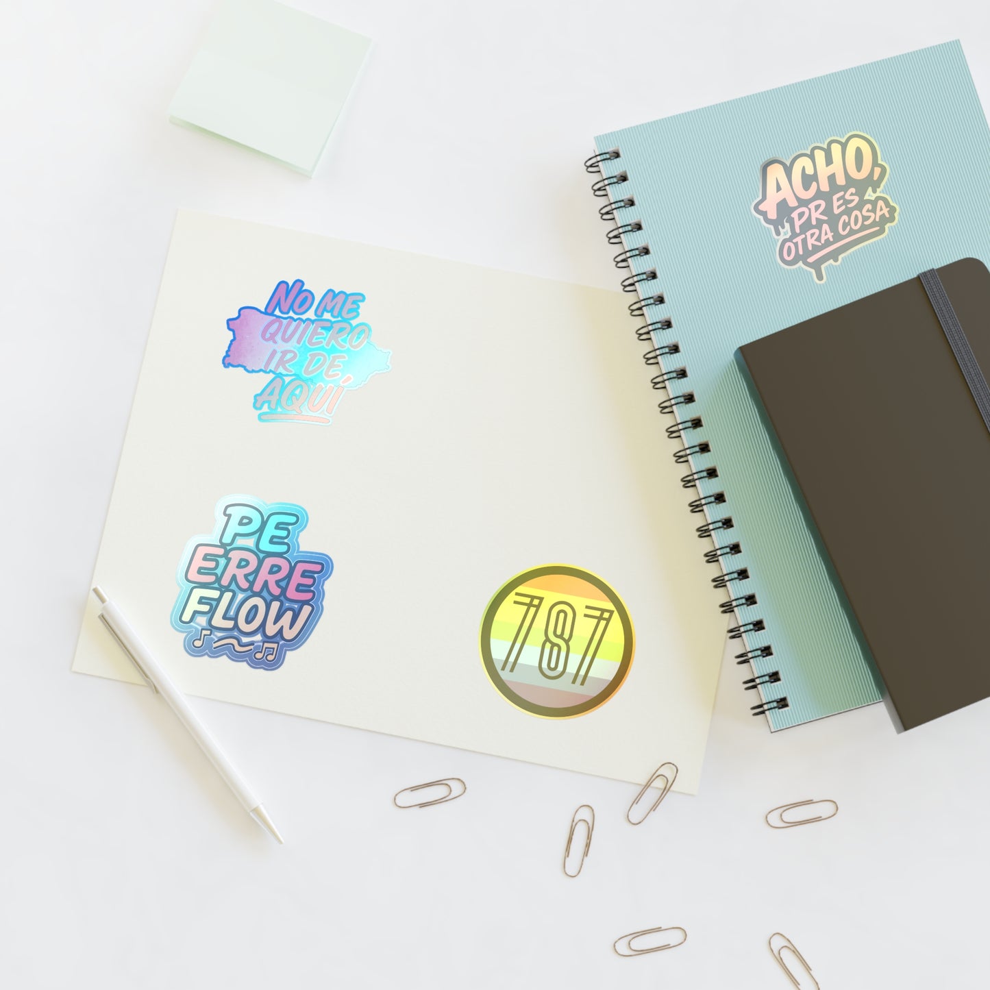 Puerto Rico Spanish Phrase Sticker Sheet — "No me quiero ir de aquí", "Acho" & 787 Rainbow Decals