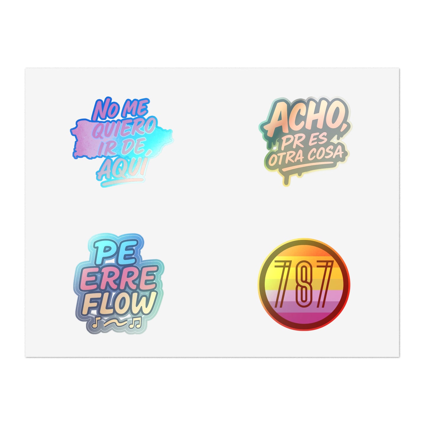 Puerto Rico Spanish Phrase Sticker Sheet — "No me quiero ir de aquí", "Acho" & 787 Rainbow Decals