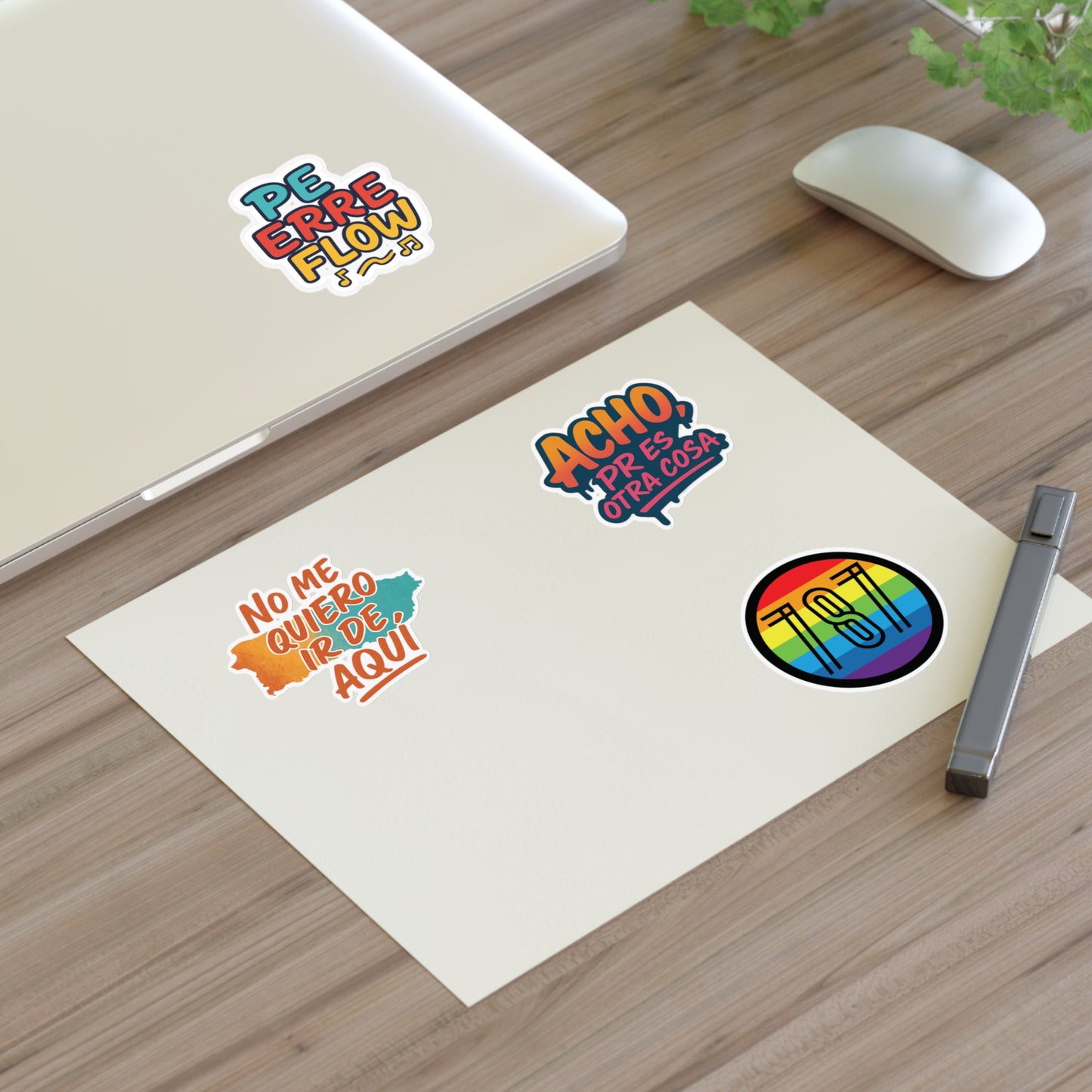 Puerto Rico Spanish Phrase Sticker Sheet — "No me quiero ir de aquí", "Acho" & 787 Rainbow Decals