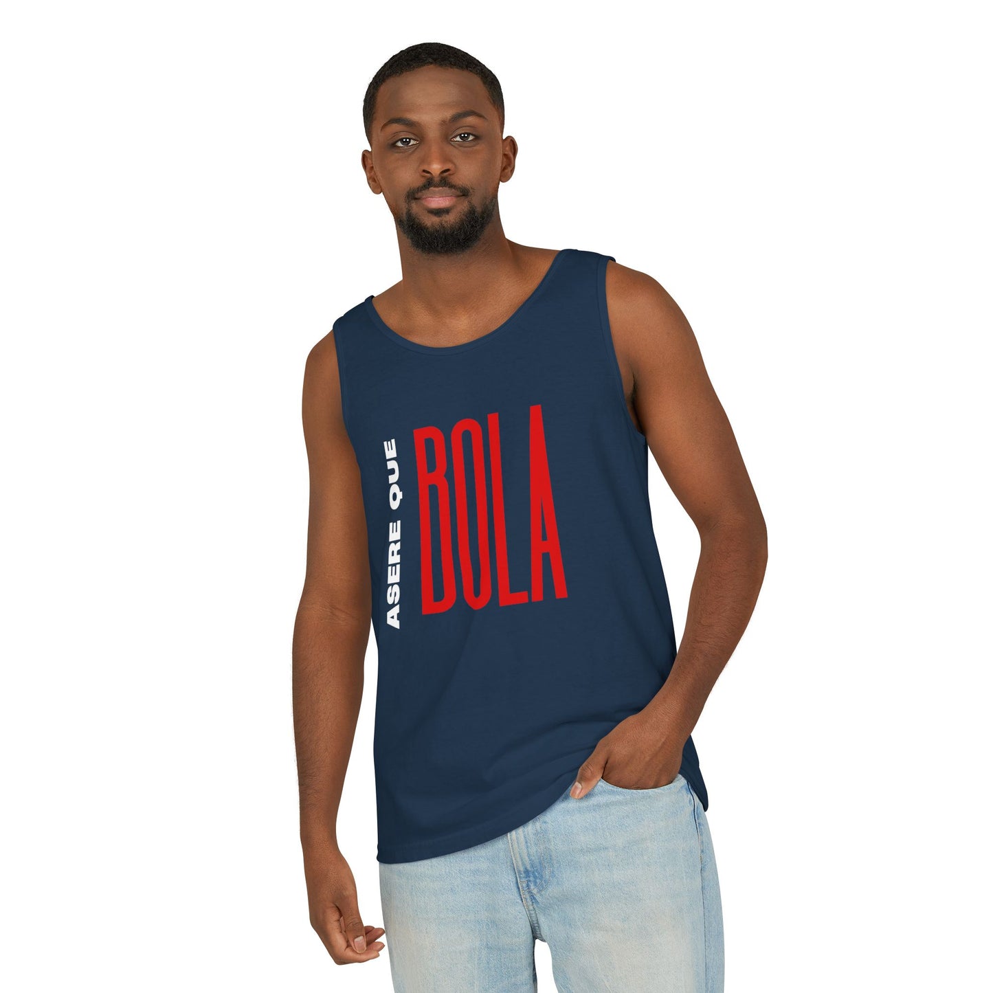 Acere que Bola red white on blue. Unisex Heavy Cotton Tank