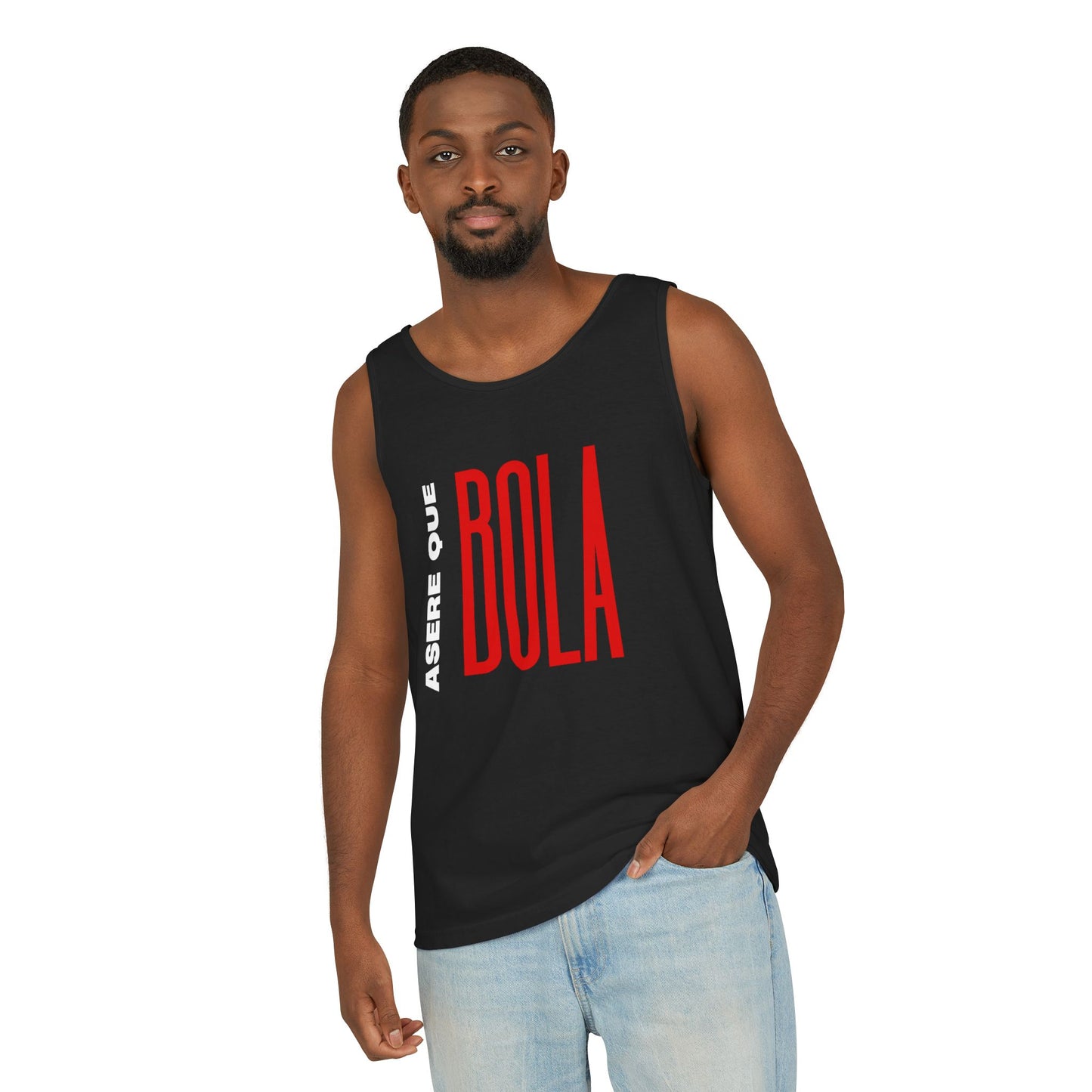 Acere que Bola red white on blue. Unisex Heavy Cotton Tank