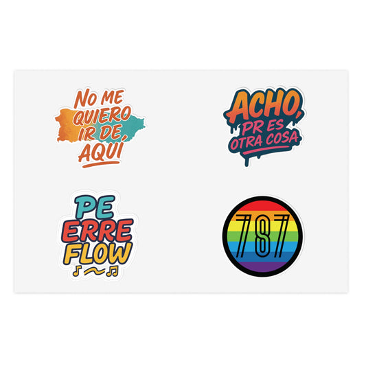Puerto Rico Spanish Phrase Sticker Sheet — "No me quiero ir de aquí", "Acho" & 787 Rainbow Decals