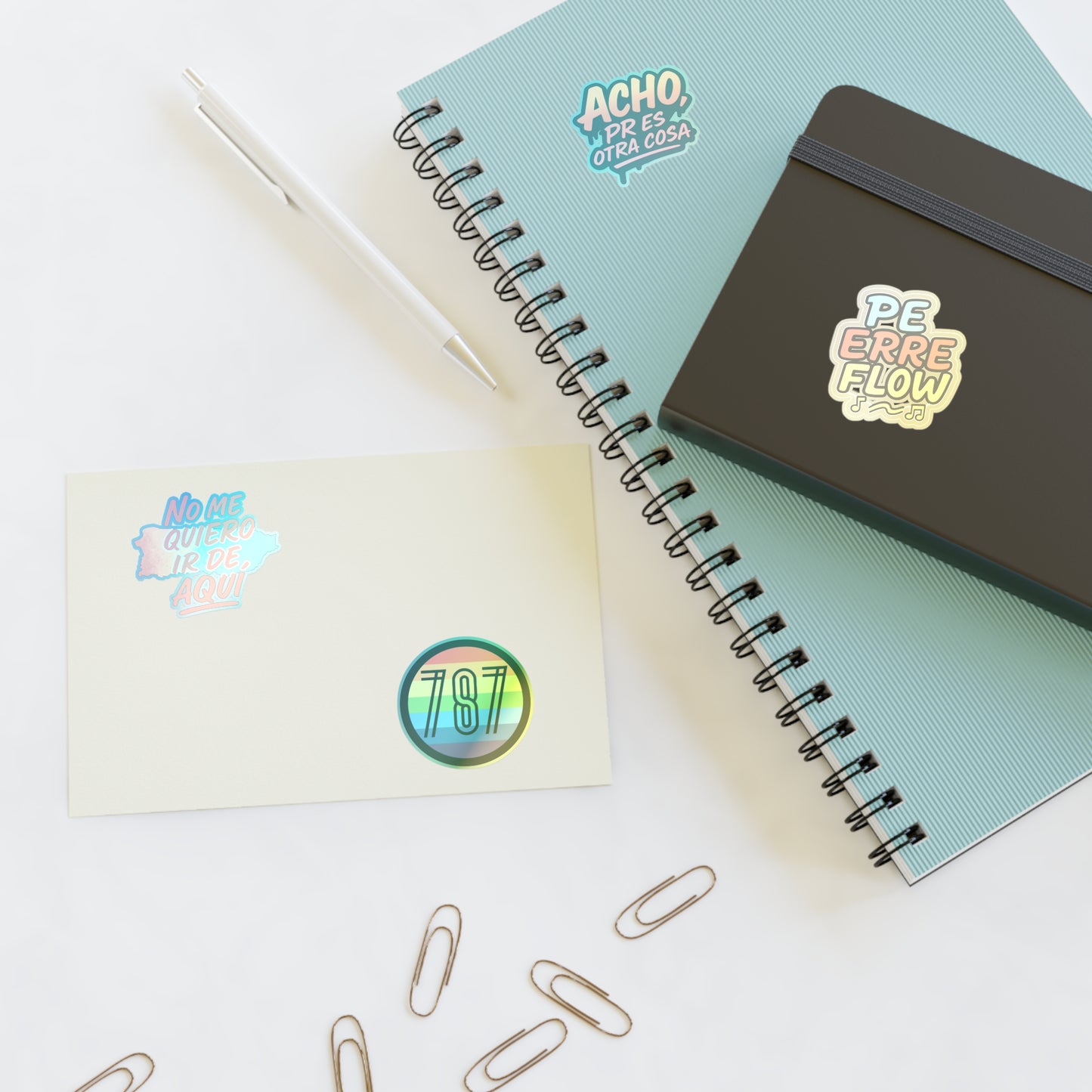 Puerto Rico Spanish Phrase Sticker Sheet — "No me quiero ir de aquí", "Acho" & 787 Rainbow Decals