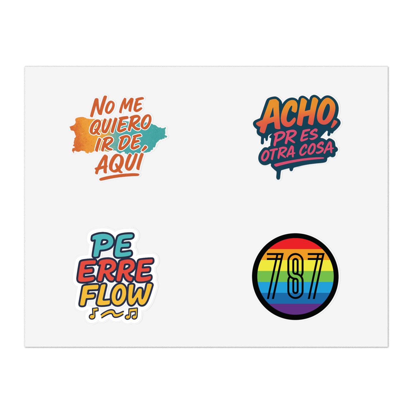 Puerto Rico Spanish Phrase Sticker Sheet — "No me quiero ir de aquí", "Acho" & 787 Rainbow Decals
