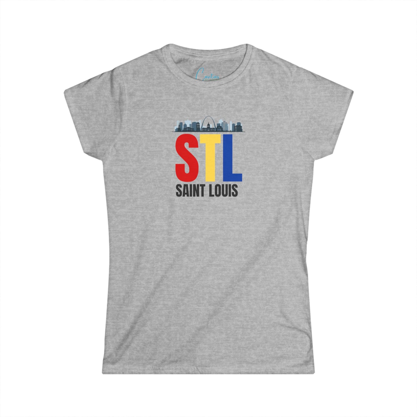 STL St. Louis Skyline RED YELLOW BLUE - Women's Softstyle Tee