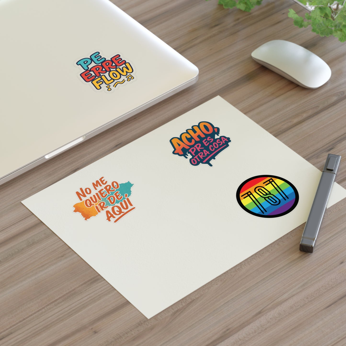 Puerto Rico Spanish Phrase Sticker Sheet — "No me quiero ir de aquí", "Acho" & 787 Rainbow Decals
