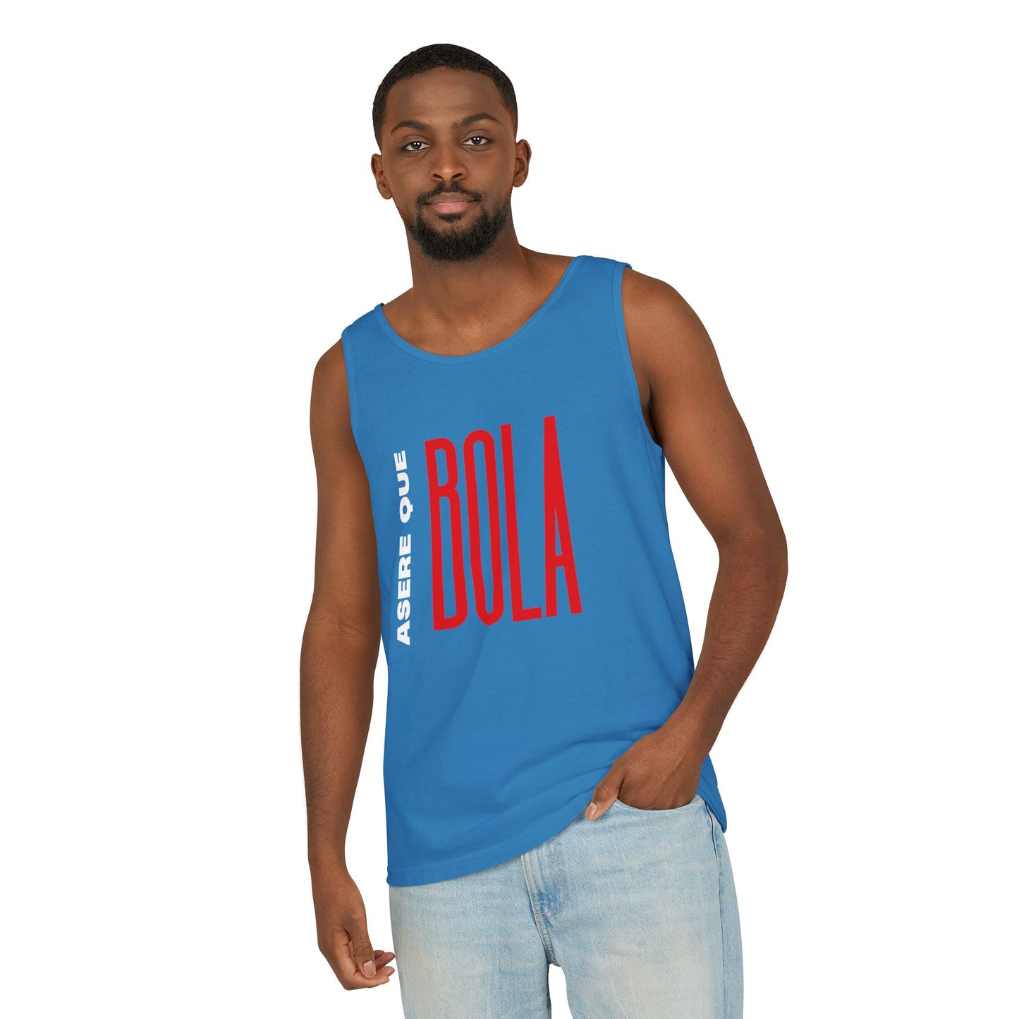 Acere que Bola red white on blue. Unisex Heavy Cotton Tank