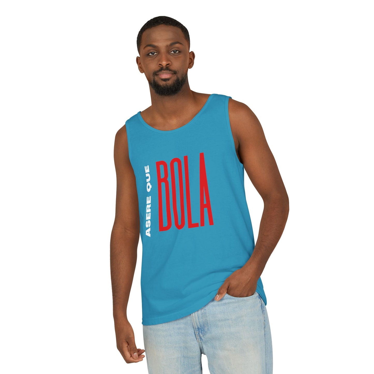 Acere que Bola red white on blue. Unisex Heavy Cotton Tank