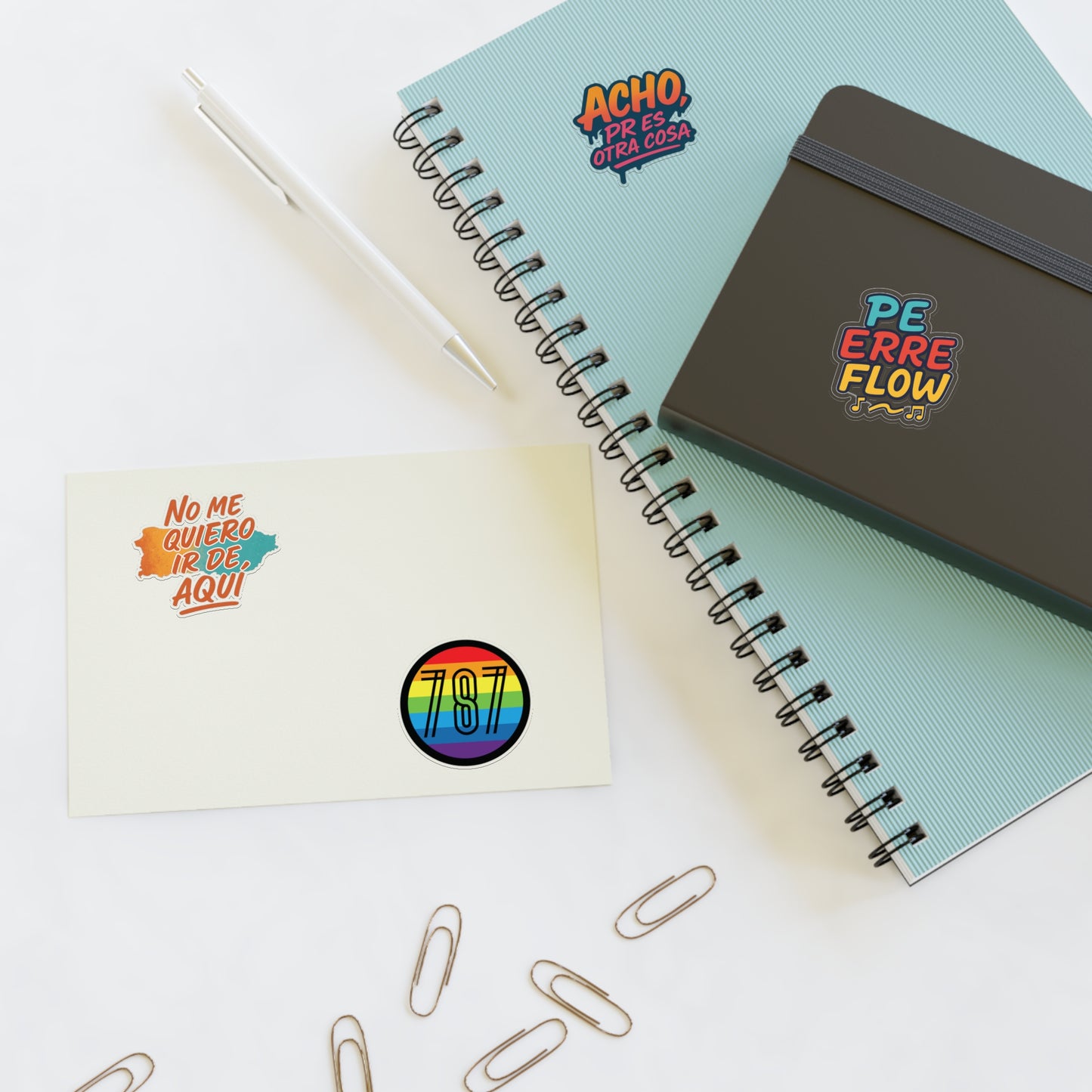 Puerto Rico Spanish Phrase Sticker Sheet — "No me quiero ir de aquí", "Acho" & 787 Rainbow Decals