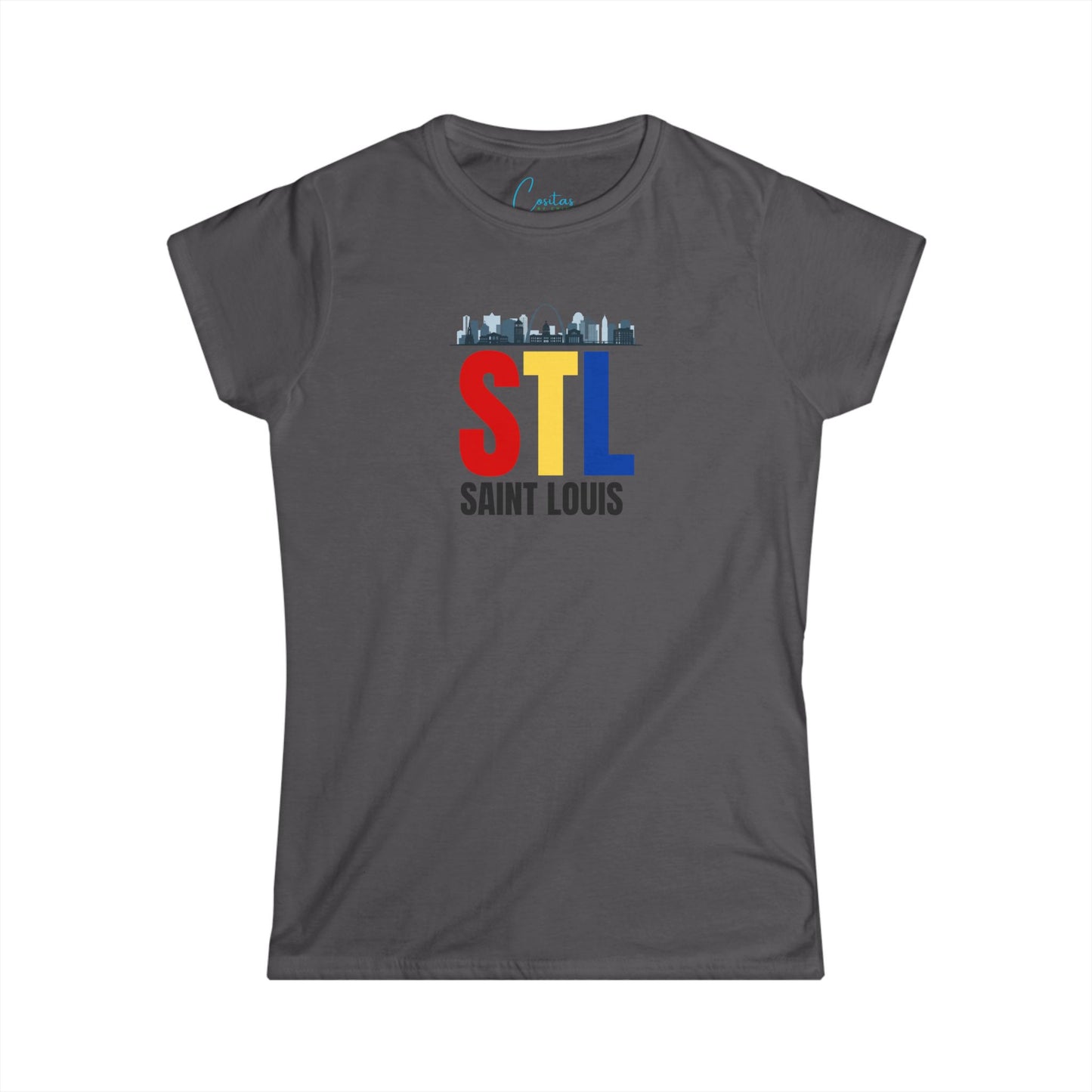 STL St. Louis Skyline RED YELLOW BLUE - Women's Softstyle Tee