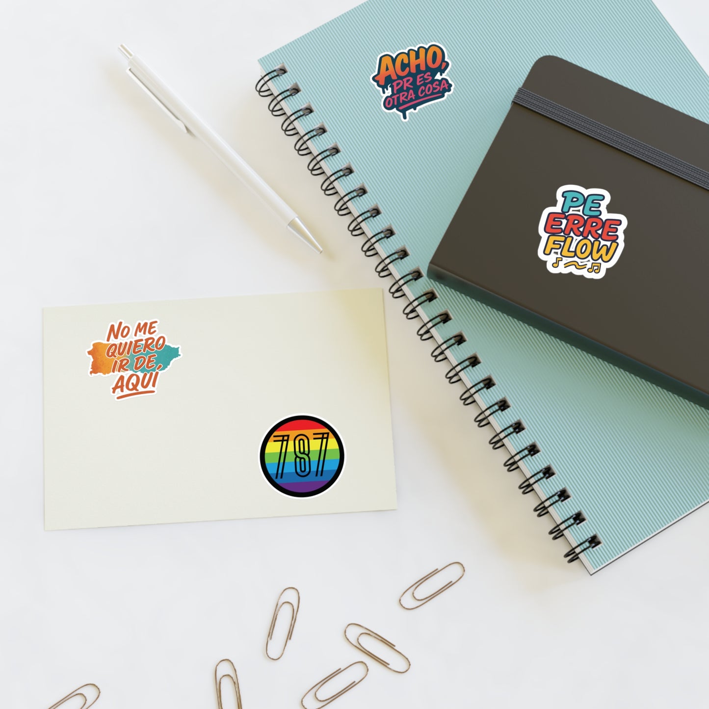 Puerto Rico Spanish Phrase Sticker Sheet — "No me quiero ir de aquí", "Acho" & 787 Rainbow Decals