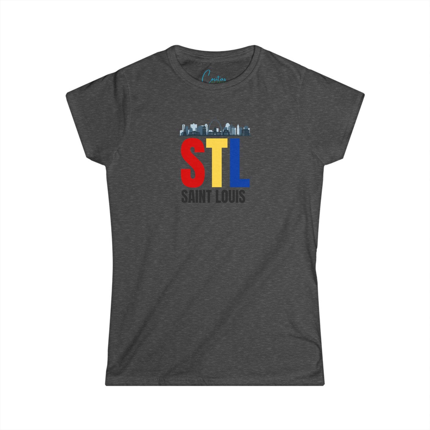 STL St. Louis Skyline RED YELLOW BLUE - Women's Softstyle Tee