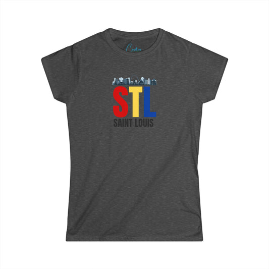 STL St. Louis Skyline RED YELLOW BLUE - Women's Softstyle Tee