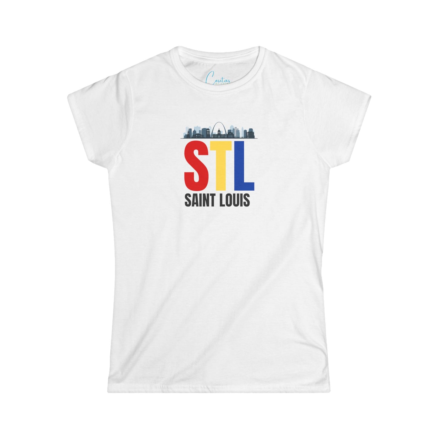 STL St. Louis Skyline RED YELLOW BLUE - Women's Softstyle Tee