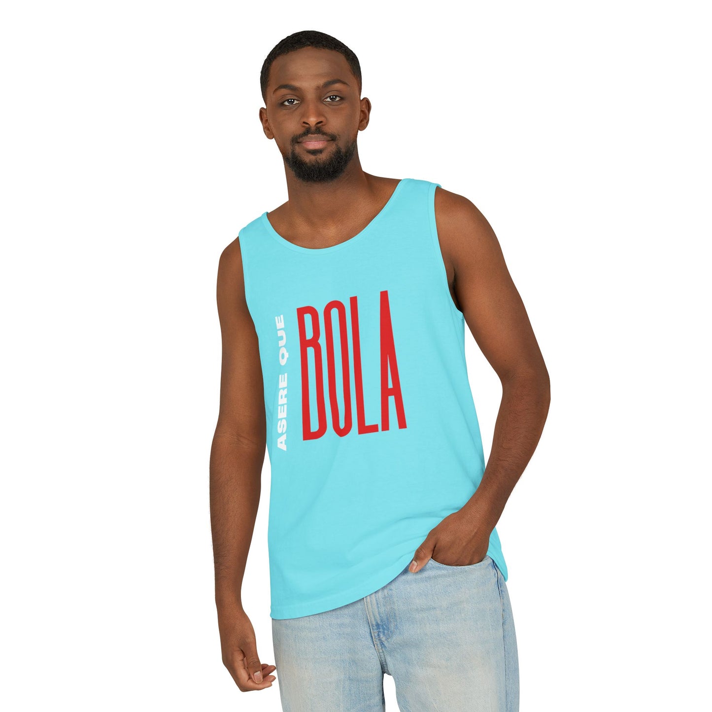 Acere que Bola red white on blue. Unisex Heavy Cotton Tank