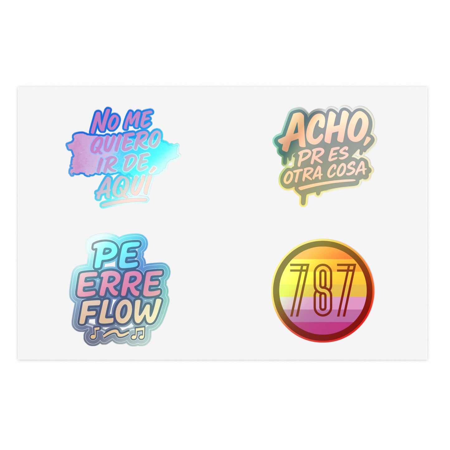 Puerto Rico Spanish Phrase Sticker Sheet — "No me quiero ir de aquí", "Acho" & 787 Rainbow Decals